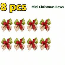 8pcs Mini Christmas Bows, Handmade With Gold Trim And Pointed Decoration, Suitable For Christmas Tree Decor, Gift Wrapping, Wedding, Party, New Year Holiday Scene Decoration, Red And Green Featherless Decorative Bows - Multiple Styles - View 9