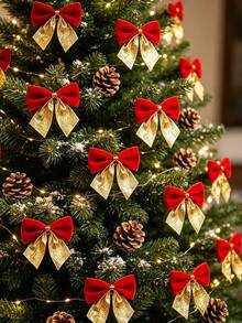 30pcs Christmas Bow Decorations, Red & Gold Bow Christmas Tree Decor, Suitable For Christmas Tree, Wreath, Handrail, Tabletop Decor, Gift Wrapping, DIY Crafts, Indoor/Outdoor Decor, Wedding, Holiday, Christmas Decoration, Christmas Party Decor - A - View 4