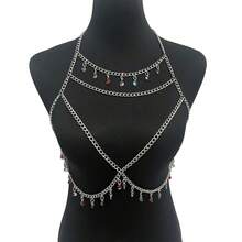 1pc Halloween Multi-Pendant High-End Metal Chest Chain, Skin-Friendly Alloy Material, Island Vacation Swimsuit Halloween Limited Edition Decorative Chest Jewelry Accessory - Multicolor - View 10