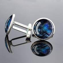 1 Pair Of Dragon Patterned Cufflinks, Glass Inlay, Round Decoration, Men's Formal Wear, Elegant Design, Exquisite Style, Business Accessories - Silver - View 7