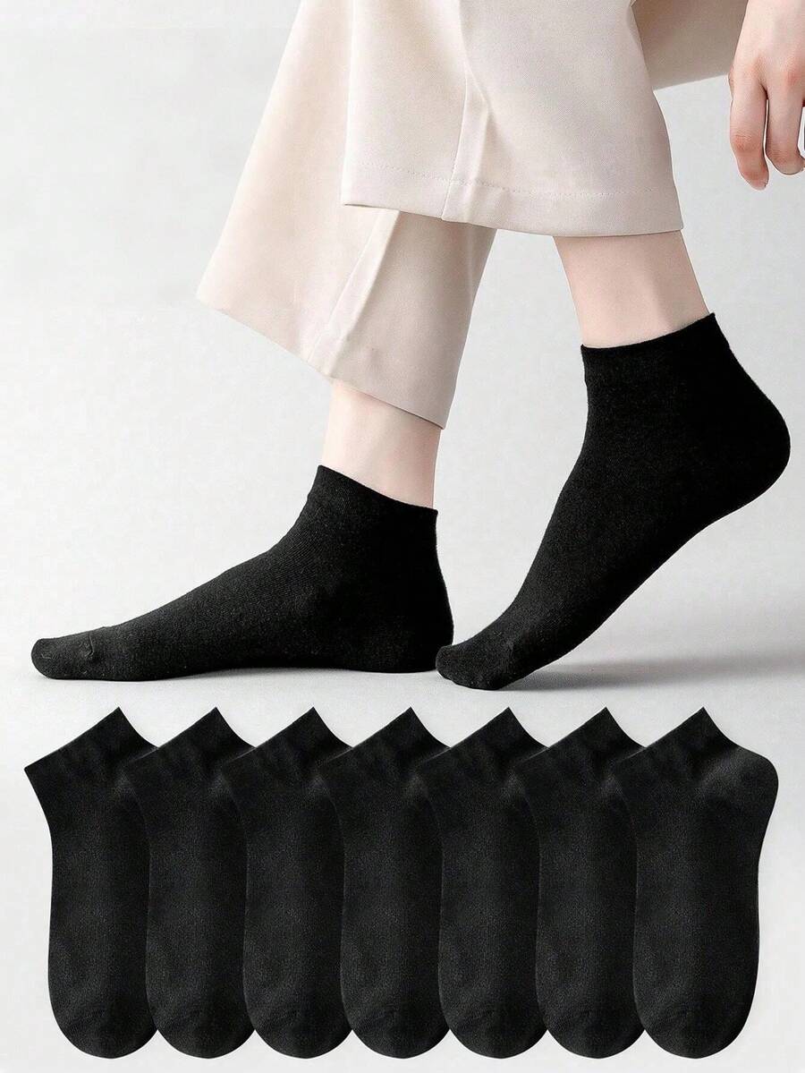 1/5/7/10/20/30/40/50 Pairs Unisex Spring/Autumn Solid Color Minimalist Versatile Plus Size Fashion Short Socks, Christmas Gift - Black - View 1