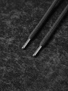 男士秋冬極簡時尚休閒 NYC 印花仿水洗袋鼠口袋抽繩連帽衛衣 - 深灰色 - 查看 4