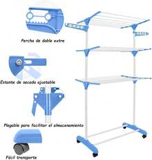 Telescopic Clothes Drying Racks - Blue - View 4