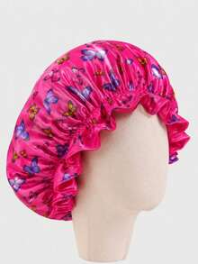 CONFLASS Women Cute Butterfly Print Satin Sleep Bonnet, Elastic Ruffle Edge Silky Smooth Night Hair Cap,Breathable Comfort Sleeping Bonnet Specially For Curly, Natural, Braided, Long Hair, Fit For All Hair Types Home Bedroom Hair Accessories For Ladies - Multicolor - View 8