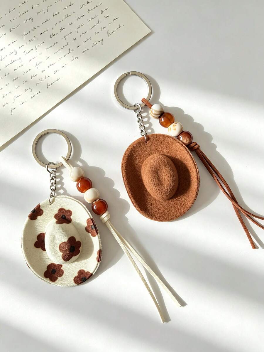 1pc Cowboy Hat Beaded Pendant Keychain Keyring Bag Charm Accessory, Suitable For Wallet, Handbag And Other Bag Decoration - Multicolor - View 1