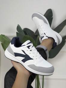Men's Low-Top Lace-Up Sports Casual Shoes With Colorblock Design, All-Season - White Orchid - View 2