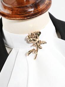1Pc Women White/Black Layered Chiffon Detachable Jabot Collar With Rose Brooch Vintage Formal For Wedding Party - Multicolor - View 2