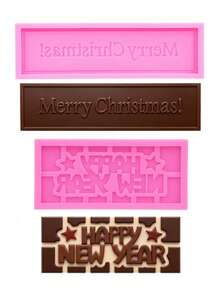 2pcs/Set Liquid Silicone Material Silicone Mold English Letter Merry Christmas! Happy New Year! Square Chocolate Mold Suitable For Christmas And New Year - View 12