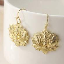 Gold Exquisite Lotus Earrings, Luxury Lotus Long Dangle Earrings, Women's Chinese Style Party Jewelry - Gold - View 5