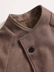 Autumn/Winter Asymmetric Button Long Coat, Fashionable Urban Style Commuting Travel Elegant Coat - Brown - View 9