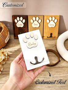 Personalized Dog Leash Wall Mount, Paw Print Wooden Key Hook Storage Rack, Customized Pet Name Wall Rack, Entryway Home Decor Gift - Multicolor - View 1