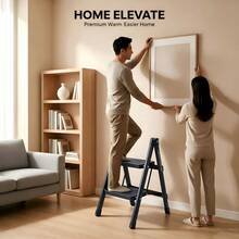 2-Step Folding Ladder, Lightweight Design, Anti-Slip Steps & Feet, 150kg Max Capacity, 4.9cm Folded Thickness, Black - Black - View 6