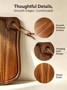 Rustic Wooden Cutting Board With Handle, Decorative Chopping Board, Knife-Friendly, Lightweight With Hanging Hole For Easy Storage, Reusable, Easy To Clean, Suitable For Meat, Vegetables, Cheese, , Bread, Fruit, Decorative Wooden Cheese Board, Bread And Fruit Board For Home Use - Natural Wood Color - View 5