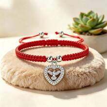 1Pc Hollow Heart Peace Dove Pendant Bracelet Crystal Rhinestone Charm Handwoven Rope Bangle For Women Couple Lucky Fashion Jewelry Gift - Love Pigeon - View 10