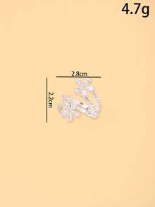 1件女性水鑽花朵造型戒指，歐美風精緻時尚雙層手指戒，百搭飾品 - 銀色 - 查看 5