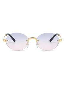 1 Pair Women's Rimless Round Metal Temple Y2K Fashion Glasses For Beach Vacation And Music Festival - Purple Pink - View 3