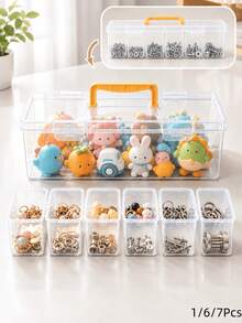 7-Piece Transparent Storage Box Set, Portable Divided Storage Box Includes 6 Small Boxes And 1 Large Box, Suitable For Garage, Tools, Screws, Hardware, Small Parts, Craft Materials And Toys Storage. 1/6/7Pcs - Clear - View 2
