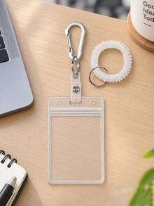 Clear ID Badge Holder Keychain With Coil Wristband & Carabiner Clip,Portable Card Holder,Card Pouch,Transparent Card Protector For Nurse Teacher Work - Multicolor - View 4