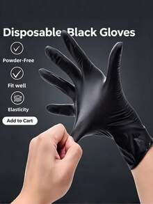 100pcs Disposable Black Gloves, Kitchen Gloves, Kitchen Utensils, Clove, Suitable For Kitchen, Tattoo Shop, Hair Salon, Pet Grooming Shop, Nail Salon And Home Cleaning, Comfortable To Wear (Packaging Box Not Included) 4/50/100pcs - Black - View 2