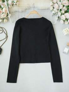 2026 Pure Desire Style Bow-Knit Top, Square Neck Zipper Fitted Black Ribbed Sweater, Sexy Lady Knitwear, Suitable For Autumn/Winter Daily, Date, Commute, Christmas, New Year, Outing, Commute, Date Sweater Top - Black - View 6