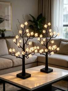 2pcs 24 LED Moon & Star Atmosphere Tree Light, USB & 3 AA Battery Dual Power Supply, Super Bright Warm White LED Tree Lamp, Holiday Homestay Bedroom Desktop Romantic Decor Lighting - Warm white light - View 4