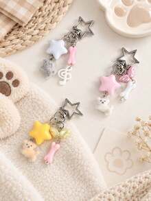 3pcs Cute Star Keychain,Kawaii 3D Star Flocking Animal Bone Charm, Wing Music Note Y2K Bag Charm Pendant For Handbag Purse Backpack Keys - Multicolor - View 9