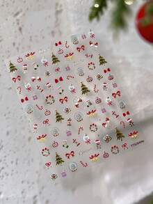 1 Sheet Gold Foil Christmas Nail Stickers, Xmas Tree Apple Snowman Self-Adhesive Nail Art Decorations - Multicolor - View 10
