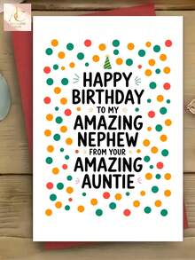 1pc Aunt's Colorful Birthday Card For Nephew - A Fun And Thoughtful Gift, Featuring A Playful "Happy Birthday To My Amazing Nephew" Design And A Vibrant Confetti Pattern, Perfect For Celebrations And Expressing Love - One Size Fits All - View 2