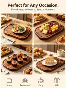 Rustic Wooden Cutting Board With Handle, Decorative Chopping Board, Knife-Friendly, Lightweight With Hanging Hole For Easy Storage, Reusable, Easy To Clean, Suitable For Meat, Vegetables, Cheese, , Bread, Fruit, Decorative Wooden Cheese Board, Bread And Fruit Board For Home Use - Natural Wood Color - View 4