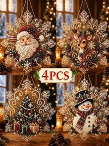 1pc Christmas Pearl And Diamond Painting Light-Absorbing Craft Set - Pre-Assembled Acrylic Snowflake-Shaped Panel With Metal Chain And Lace Trim, Featuring 3D Mixed-Size Pearl Beads (8 Inches) - A - View 8
