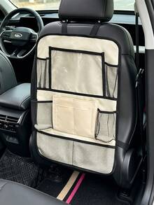 1pc Multi-Pocket Car Seat Back Organizer, Transparent Window & Mesh Pocket Design, Can Store Tablet, Drinks And Small Items, Car Seat Back Storage Bag, Car Essentials, Women's Car Accessories, Brown Car Accessories, Suitable For Road Trips And Daily Driving - Multicolor - View 9