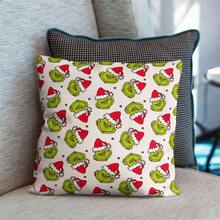 The Grinch Grinchmas Christmas Pillow Case, Cartoon Christmas Hat Snowflake Gift Box Pattern Square Decorative Cushion Cover, Suitable For Sofa Bedroom, Christmas Holiday Home Decor Gift - Multi-color - View 13