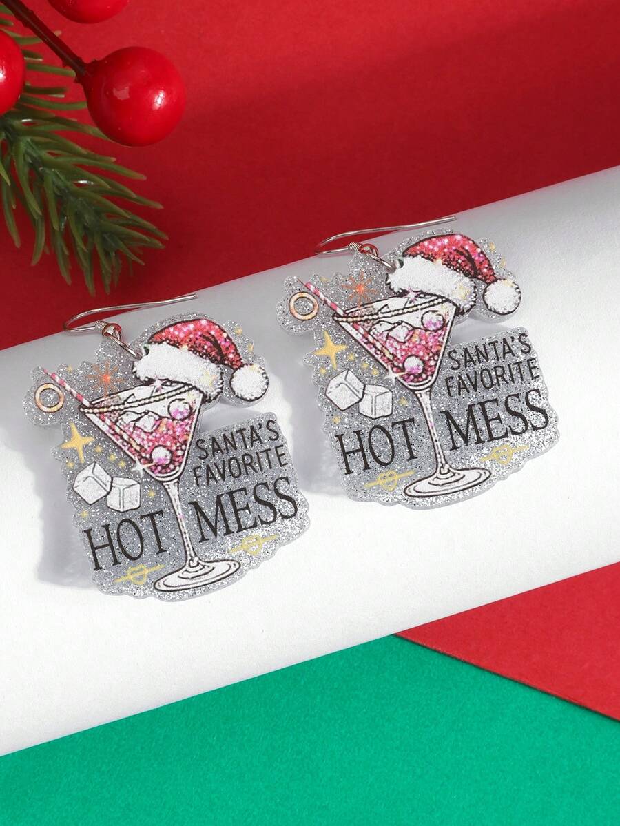 1 Pair Christmas Cute Cartoon Creative Fun Unique Fashion Slogan High Heel Glass Christmas Hat Agave Acrylic Pendant Earrings - Multicolor - View 1