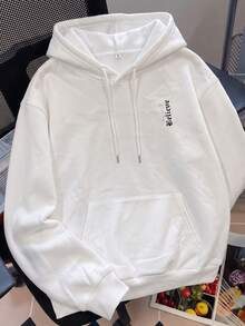 Women's Long Sleeve Hooded Sweatshirt, Printed Pattern, Warm Lining Knit Fabric Streetwear Sweatshirt, With Pocket Details - White - View 4