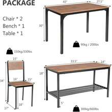 Juego de mesa de comedor para 4 personas, mesa de cocina con banco y sillas, juego de comedor industrial con marco de metal y estante de almacenamiento, para reuniones familiares, cenas diarias y espacios pequeños, color marrón - Marrón - Ver 5