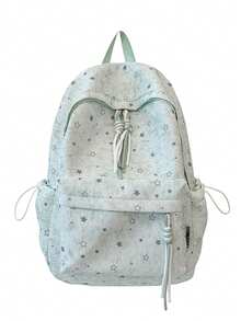 Star Print Heathered Backpack + Large Capacity Lightweight + Teen Girls School Daily + Grey Aesthetic Preppy Casual Backpack - Multicolor - View 10