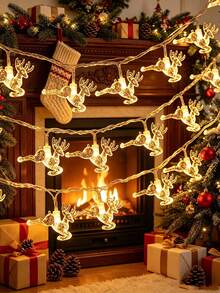 Christmas LED Reindeer String Lights, Suitable For Christmas Tree, New Year, Curtain, Indoor, Party, Bedroom Decoration, Battery Box Powered (Batteries Not Included), New Year Gift, Christmas Decoration Atmosphere Light - S1 Reindeer String Lights - View 2