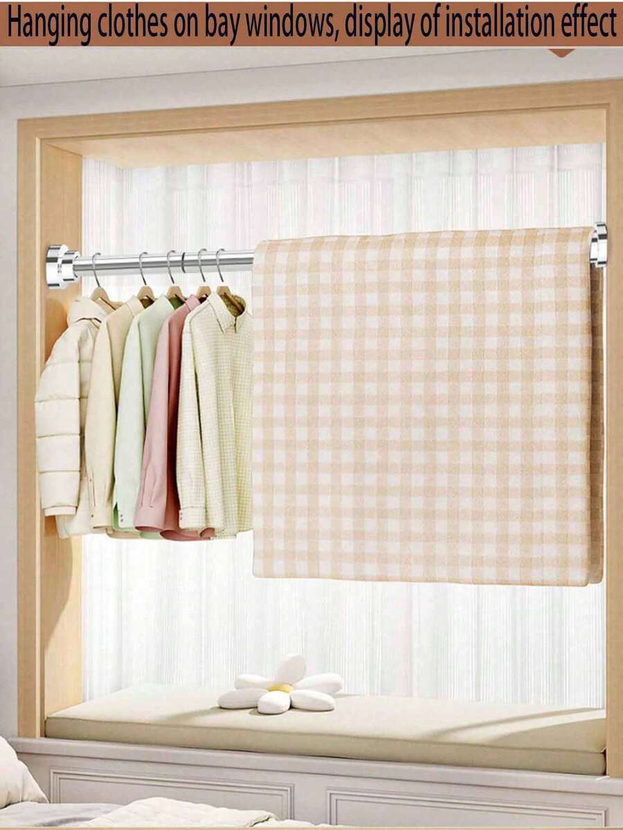 1 buah Batang Tirai Mandi Stainless Steel, Batang Teleskopik Tanpa Pengeboran, Dapat Digunakan untuk Menggantung Pakaian atau di Lemari. Cocok untuk Kamar Mandi, Shower, Dapur, Lemari, dan Balkon. Pemasangan Mudah, Dapat Digunakan sebagai Pembatas Ruangan, Sempurna untuk Apartemen dan Rumah Sewa, dengan Fungsi yang Dapat Diatur. - ssg - View 1