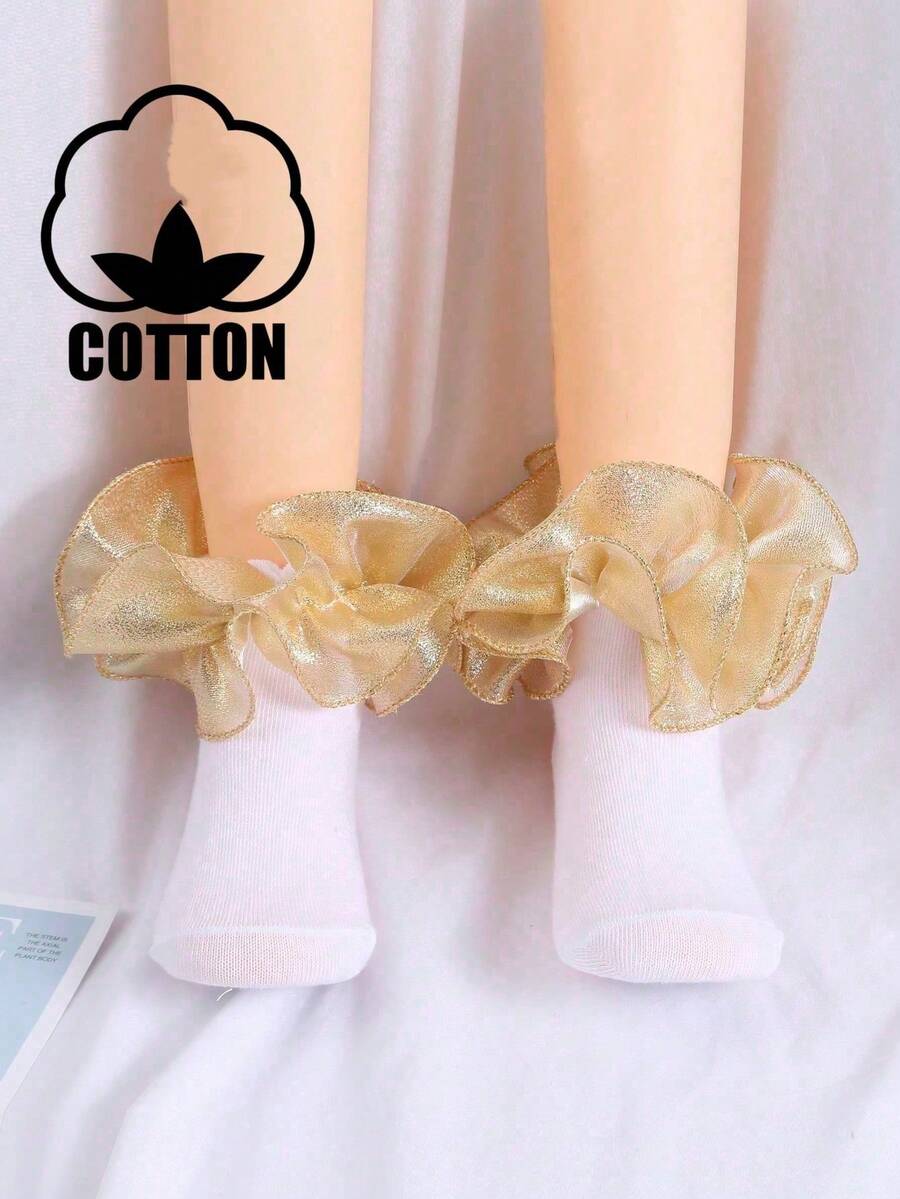 1 Pair Cotton All-Season Children Middle/Small Kids Solid Color Lace Ruffle Short Socks, Dance Socks, Princess Baby Socks