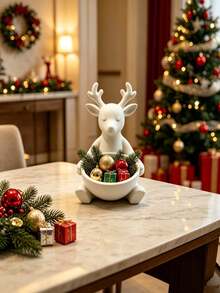 1pc Christmas Reindeer Jewelry Tray, Mini Desktop Ring And Earring Storage Box, Cute Christmas Desktop Decor, Suitable For Entryway, Can Store Candy, Holiday Party Gift, Holiday Home Christmas Decoration - Multicolor - View 3