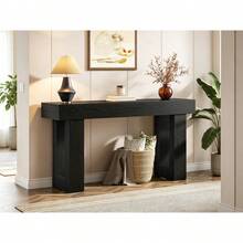 Mesa de Consola Rectangular de Madera de 63 Pulgadas de Largo, Mesa detrás de Sofa, Recibidor para Sala Elegante, Mesa de sofá detrás del sofá, Mesa de Entrada de Granja para Entrada, Pasillo, Sala de Estar, Mueble Decorativo para Hogar, Color Negro - Negro (160cm) - Ver 1