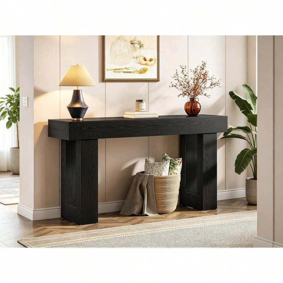 Mesa de Consola Rectangular de Madera de 63 Pulgadas de Largo, Mesa detrás de Sofa, Recibidor para Sala Elegante, Mesa de sofá detrás del sofá, Mesa de Entrada de Granja para Entrada, Pasillo, Sala de Estar, Mueble Decorativo para Hogar, Color Negro - Negro (160cm) - Ver 1