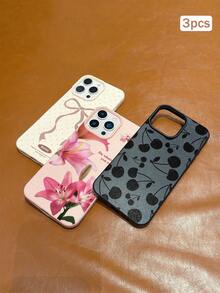3pcs Multicolor Printed Leather Texture TPU Shockproof Full Coverage Protective Phone Case Compatible With Apple 11/12/13/14/15/16/17 Pro Max - Multicolor - View 4