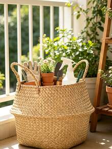 1pc Handmade Bamboo Oval Woven Basket, Multi-Purpose Decorative Vase, Suitable For Living Room, Plant Stand, Home Decor And Storage, Not Waterproof, Box, Cabinet, Outdoor Storage Rack - Woven Basket - View 2