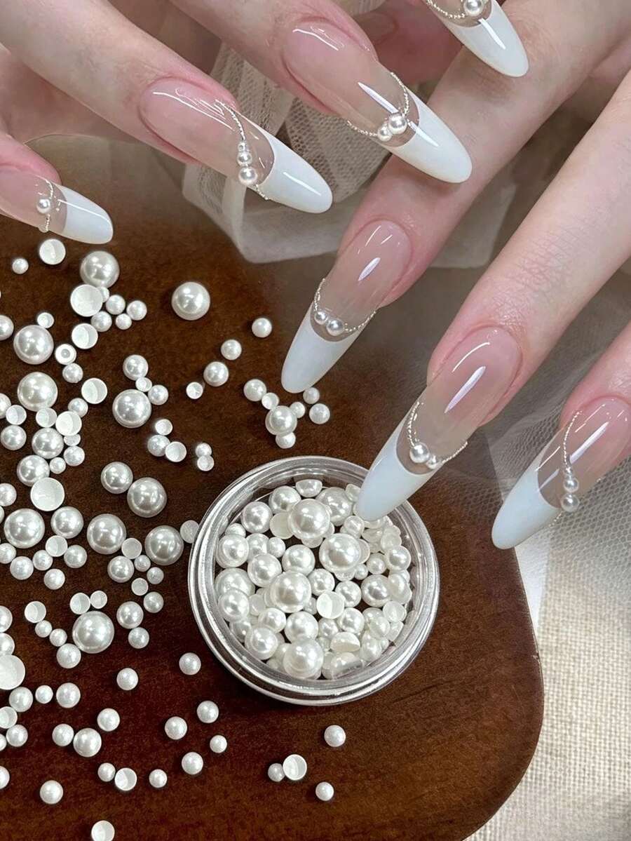2 Boxes Fall, Autumn, Fall Nails Gentle Style Nail Art Pearl Decorations, Mixed Sizes Pure White Faux Pearls, Smooth Glossy Finish, DIY French Press-On Nails - Multicolor - View 1