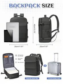 Large Capacity Travel Backpack Unisex, Compliant With Flight Standard Size, Carry-On Backpack, Waterproof Nylon, Wear-Resistant Material, Breathable Back Support, Dry/Wet Separation Shoe Compartment, Minimalist Versatile Travel Backpack, Multi-Functional Business Backpack, Middle School/High School/College Student Backpack, Laptop Backpack, Hiking Backpack, Student Backpack, Lightweight Weekend Backpack, Multi-Compartment Pockets For Organized Storage, Fits 14"/15" Laptop, Suitable For School, Commute, Travel - Multicolor - View 3