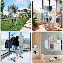 Telescopic Clothes Drying Racks - Blue - View 10