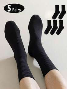 5 Pasang Kaos Kaki Pria, Termasuk Kaos Kaki Putih Setengah Betis, Kaos Kaki Hitam Setinggi Lutut, Kaos Kaki Olahraga Anti Bau, Ukuran Eropa, Cocok untuk Musim Gugur/Musim Dingin - MultiWarna - View 1