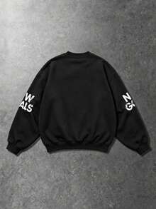 FRACTYR Men's Crew Neck Sweatshirt, Front Large Graffiti Monster Face Gemstone Teeth Print, "NEW GOALS" Letter Long Sleeve Top - Black - View 5