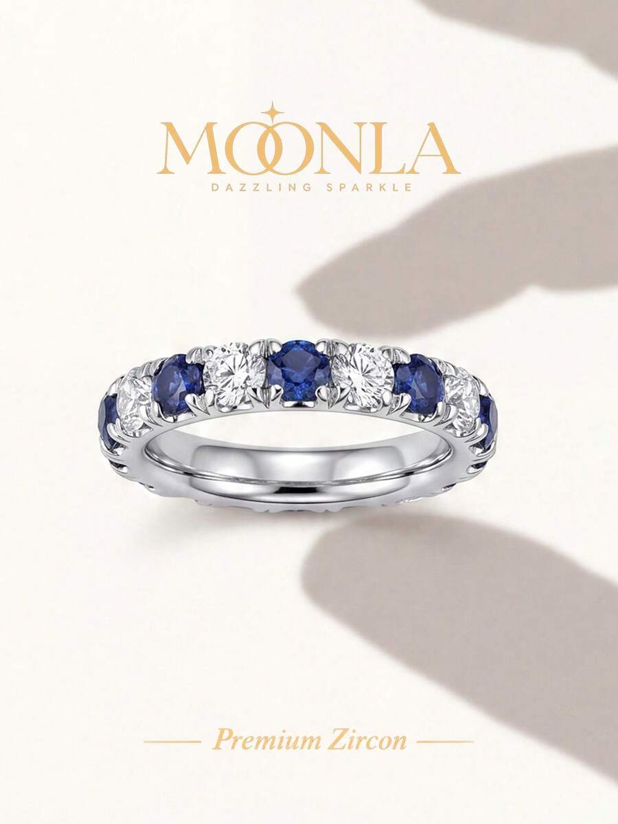 1pc Women's Sparkling Zirconia Band Ring, Engagement Wedding Party Daily Wear Anniversary Jewelry Gift - Fashionable Diamond-encrusted Platinum - View 1